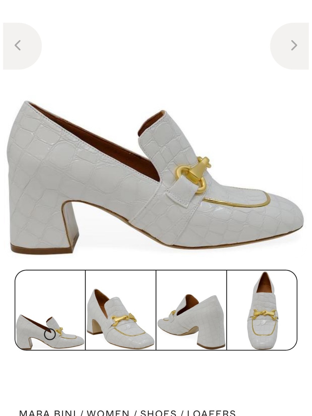 MARA BINI White Croc-Embossed Loafers with Gold Bit